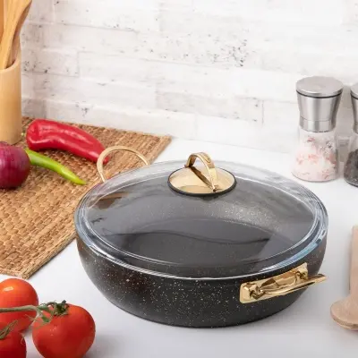  Evren 26 Cm Gold Stone Güveç Basık Tencere 2,8 Lt (Gold Çelik Kulp)